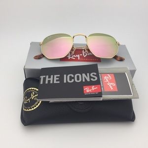 RB3548-N Gold-Pink Hexagon Sunglasses Metal